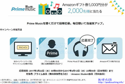 Amazonキャンペーン2017年4月プライムミュージック