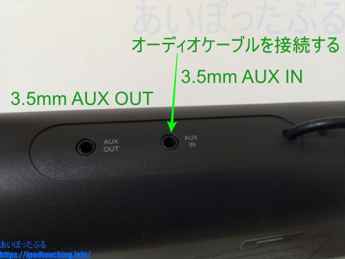 Bluetoothスピーカー TT-SK028背面にあるAUX IN/ OUT